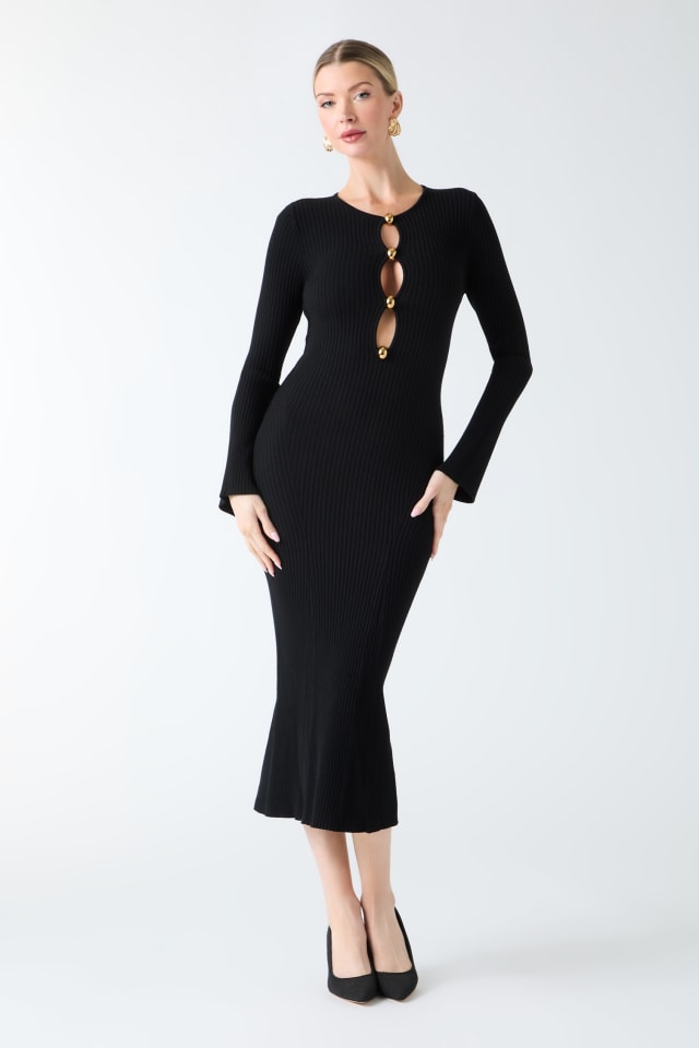 strapless open back dress Rihoas Square Neck Ribbed Midi Dress For Women, Red / S