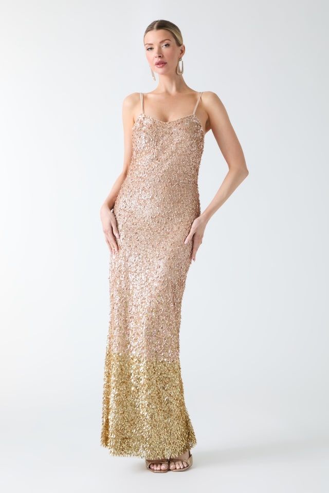 women's gold dress shoes for wedding Primavera Couture Open Back Sequin Beaded Prom Dress 4505 main image 1
