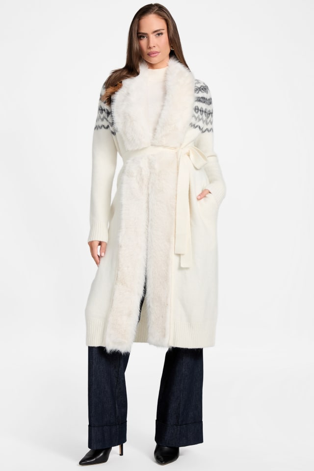 ⛳WAAC☼ゴルフセーター☼ホワイト☼Gimme刺繍☼サイズ2☼美品 MARCIANO by GUESS® Akilah Faux Fur-Trim Longline Cardigan