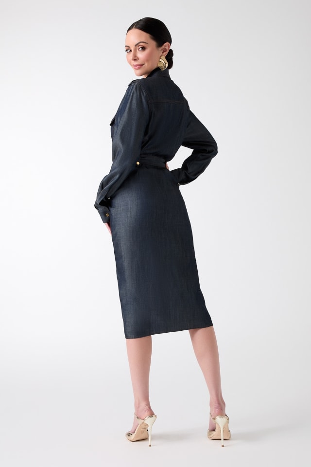 guess denim dress long sleeve Eco Carla Safari Denim Dress