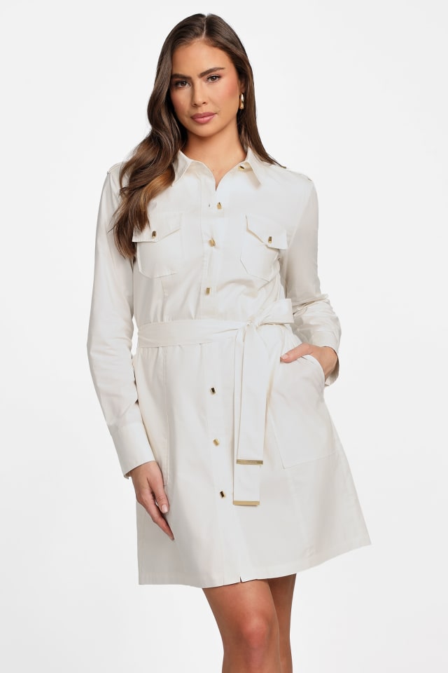 MARCIANO Pat Safari Dress for Women, White, 100% Cotton