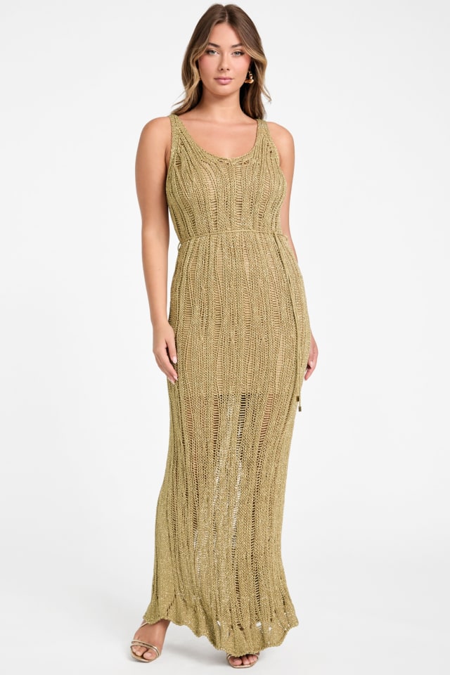 gold lurex dress self-portrait - Gold Lurex Ribbed Knit Maxi Dress main image 0