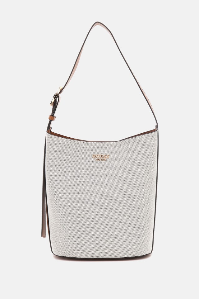 【ナチュラル(NRC)】GUESS ショルダーバッグ (W)NICOLETTE Large Bucket Bag GUESS® Nicolette Canvas Large Bucket Bag
