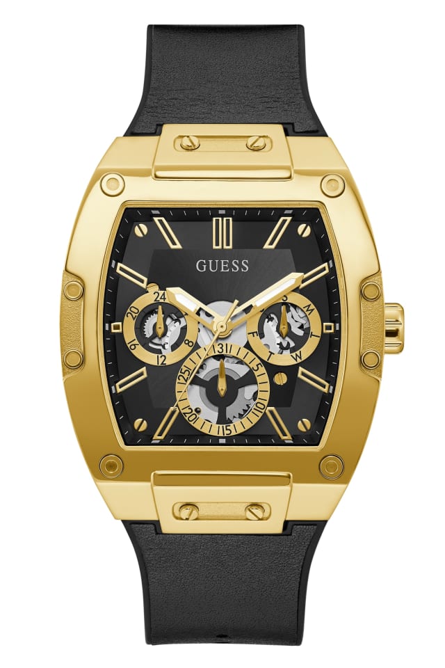 GUESS® Black And Gold-Tone Square Multifunction Watch