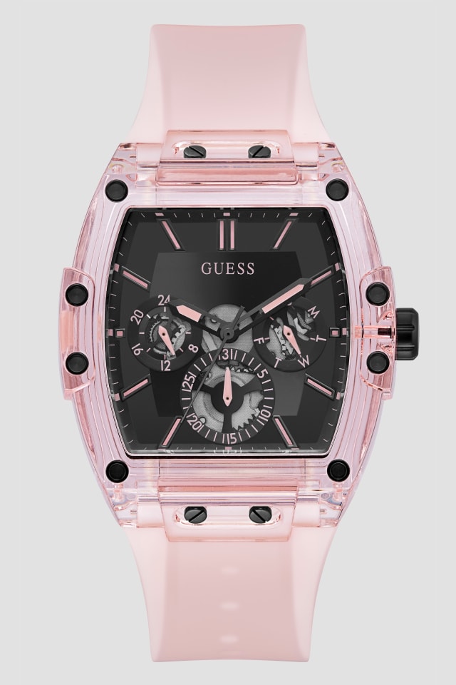 Pink Plastic and Silicone Multifunction Watch
