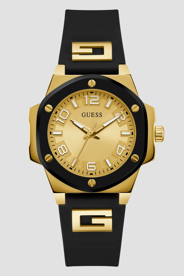 Montre analogique dor&eacute; et silicone noir