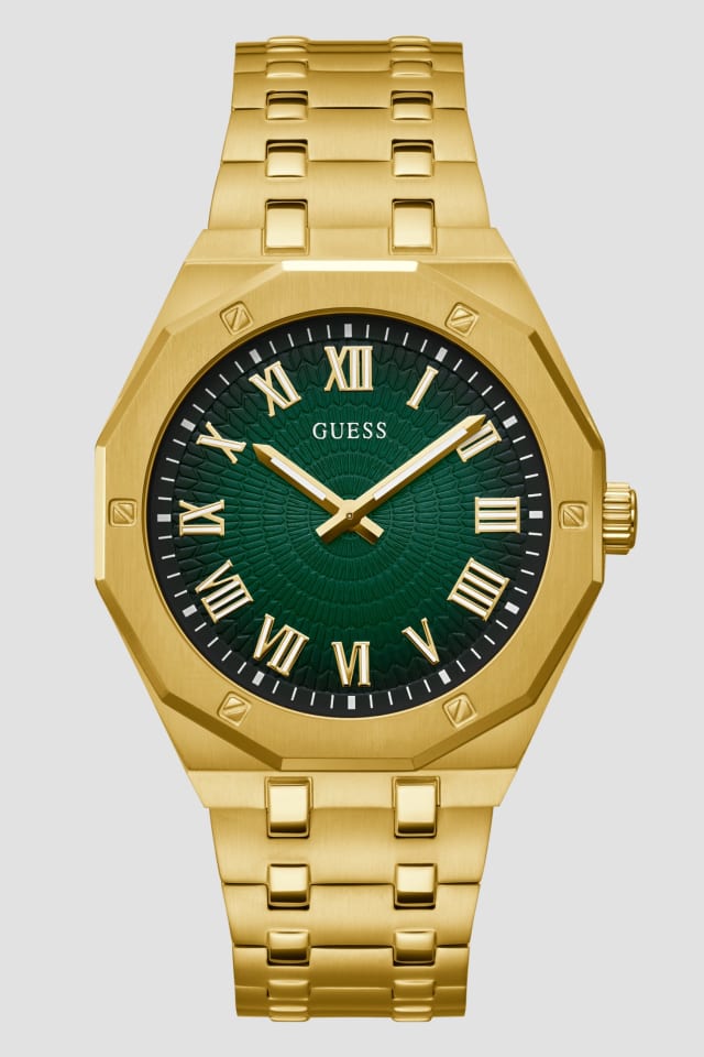 Gold-Tone and Green Sunburst Analog Watch