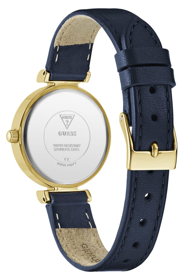 GUESS® Gold-Tone and Navy Leather Analog Watch Women