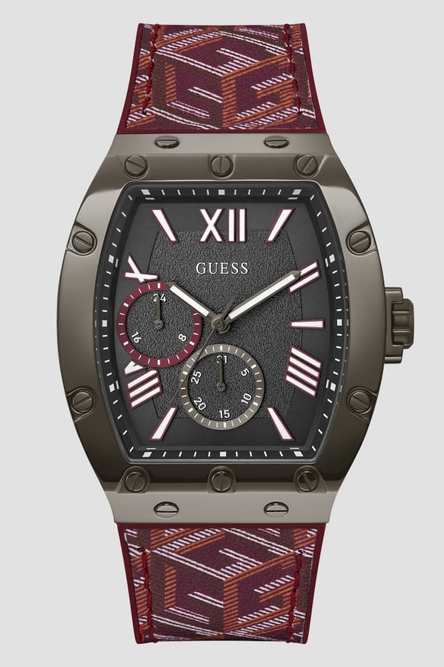 GUESS® G-Cube Red Leather Multifunction Watch