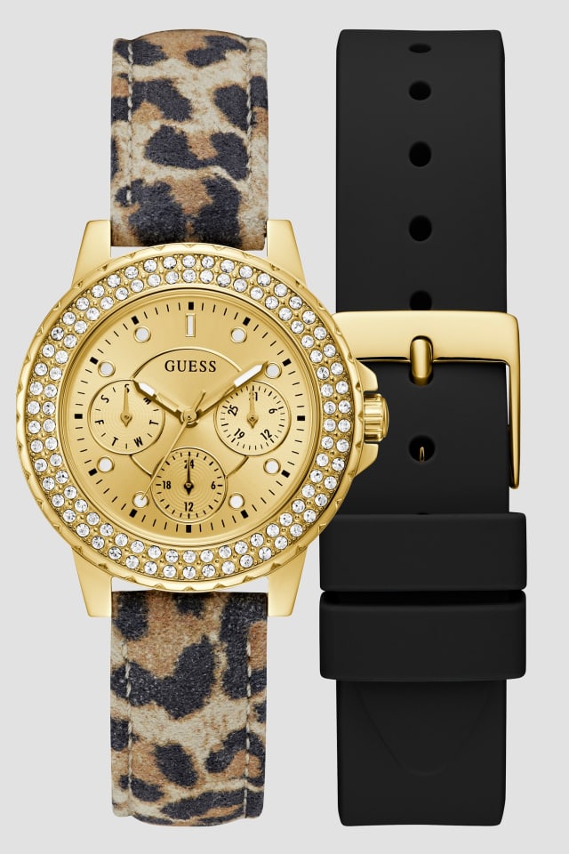 Montre multifonctionnelle en ton cuir dor&eacute;