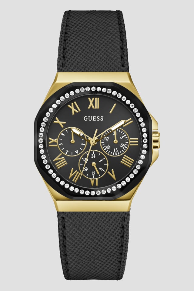 Black Leather Chronograph Watch