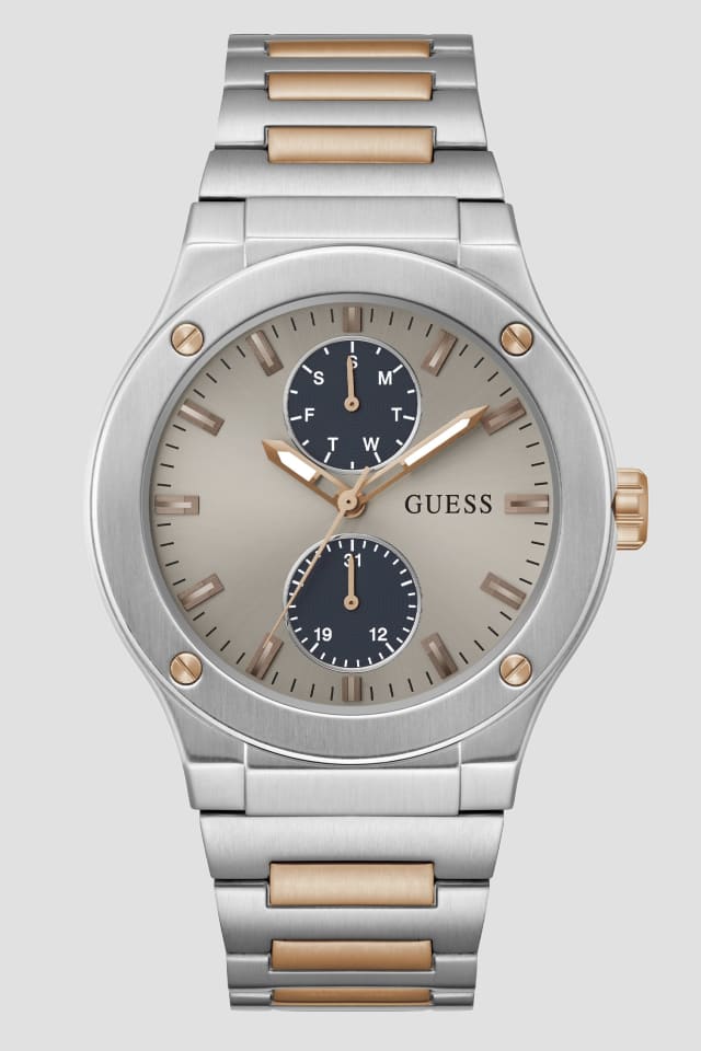 Montre multifonctionnelle en rose dor&eacute;e et argent&eacute;e