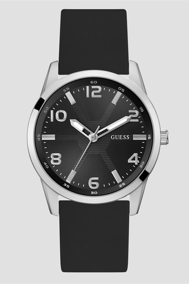 Black and Silver-Tone Silicone Analog Watch