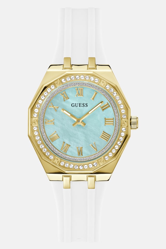 Montre analogique dor&eacute;e et blanche