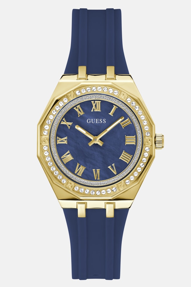 GUESS® Gold-Tone and Blue Silicone Analog Watch