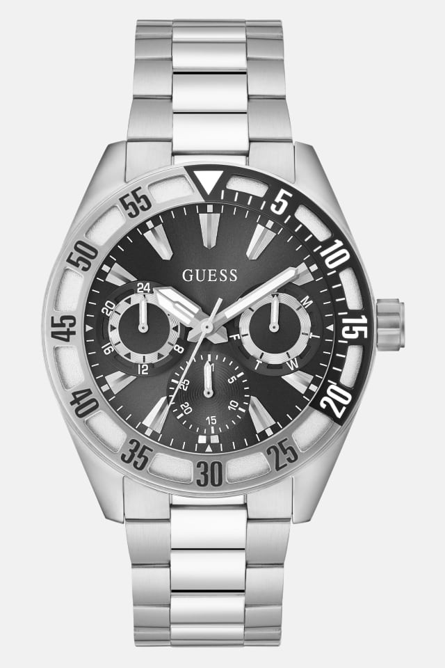 GUESS® Silver-Tone and Black Multifunction Watch