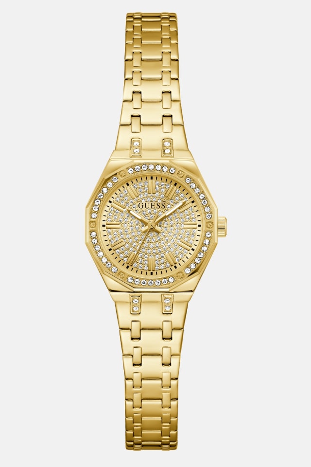 Gold-Tone Rhinestone Analog Watch