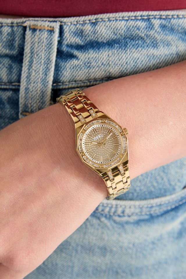 GUESS® Gold-Tone Rhinestone Analog Watch Women