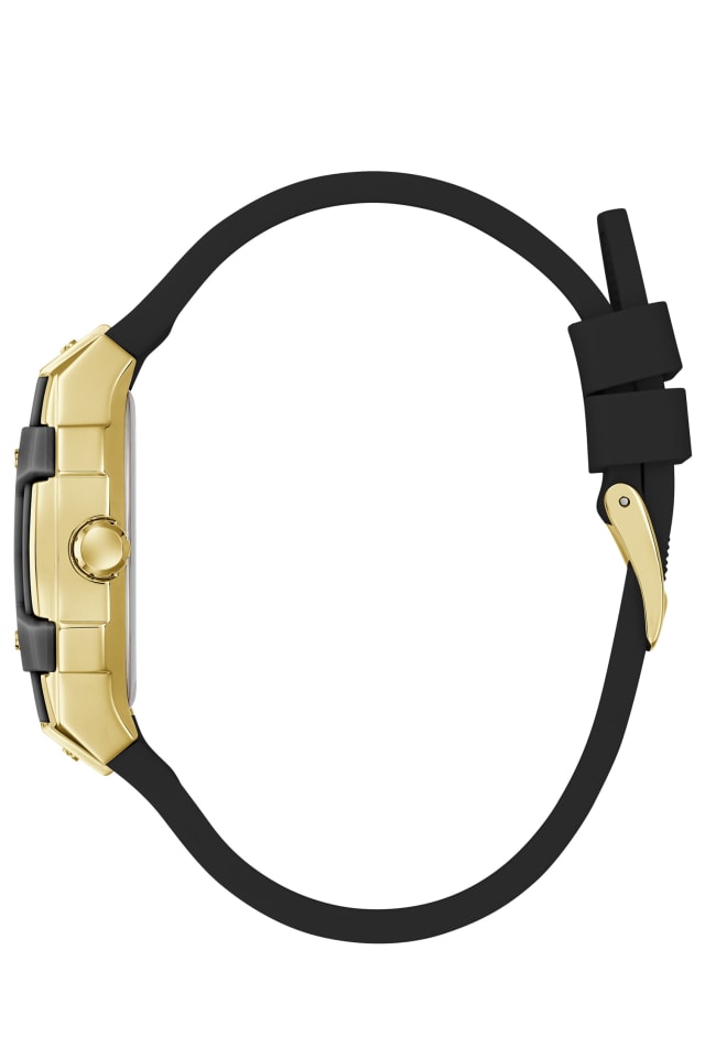 GUESS® Gold-Tone and Black Silicone Multifunction Watch Women