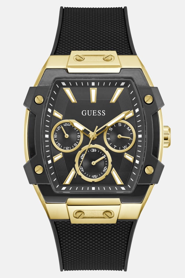 GUESS® Gold-Tone and Black Silicone Multifunction Watch
