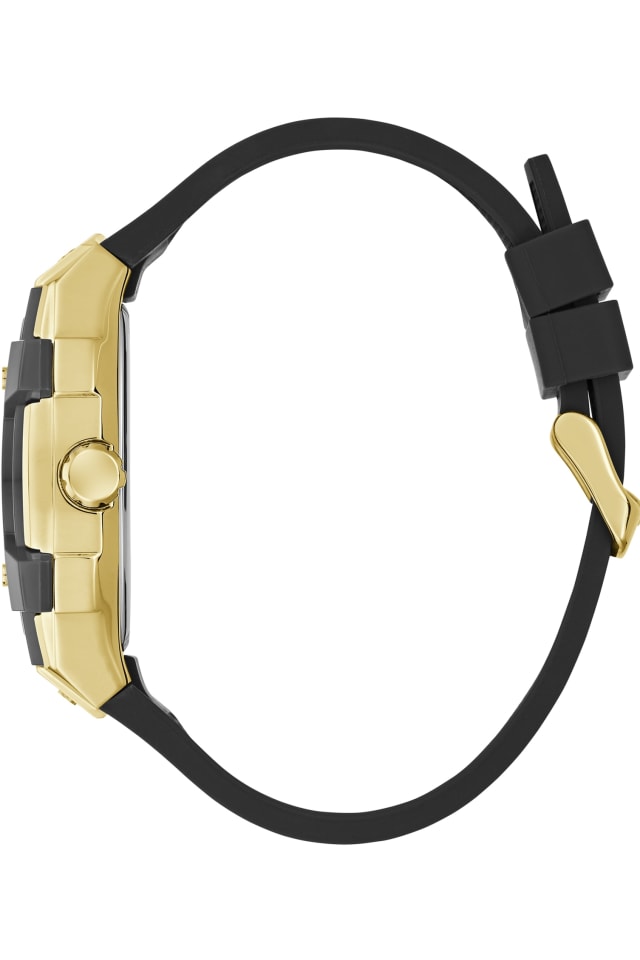 GUESS® Gold-Tone and Black Silicone Multifunction Watch Men