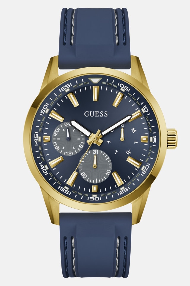 Gold-Tone and Blue Silicone Multifunction Watch
