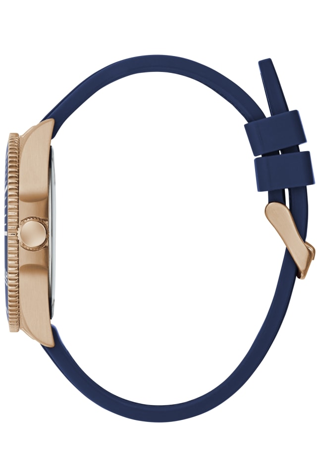 GUESS® Rose Gold-Tone and Blue Silicone Analog Watch Men