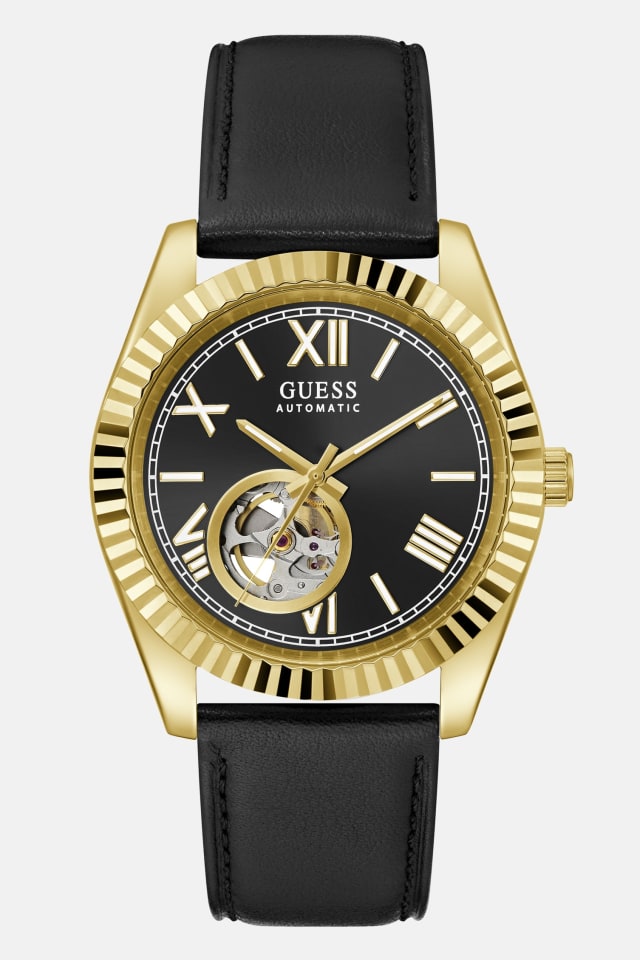 GUESS® Gold-Tone Analog Leather Watch