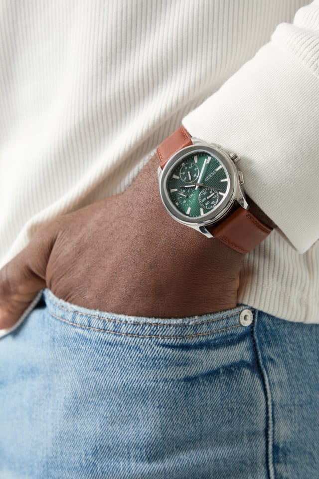 GUESS® Genuine leather multi-fuction watch 40 mm Men
