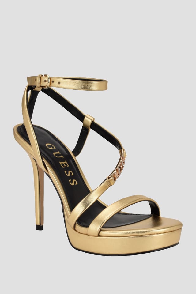 Rhinestone Chain Logo Platform Heels