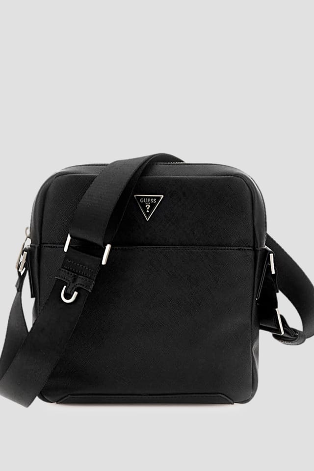 Sac &agrave; bandouli&egrave;re plat &agrave; fermeture &agrave; glissi&egrave;re sup&eacute;rieure en Saffiano &eacute;co