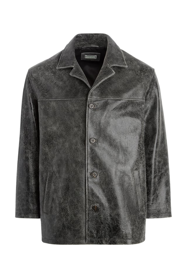 crackle leather coat