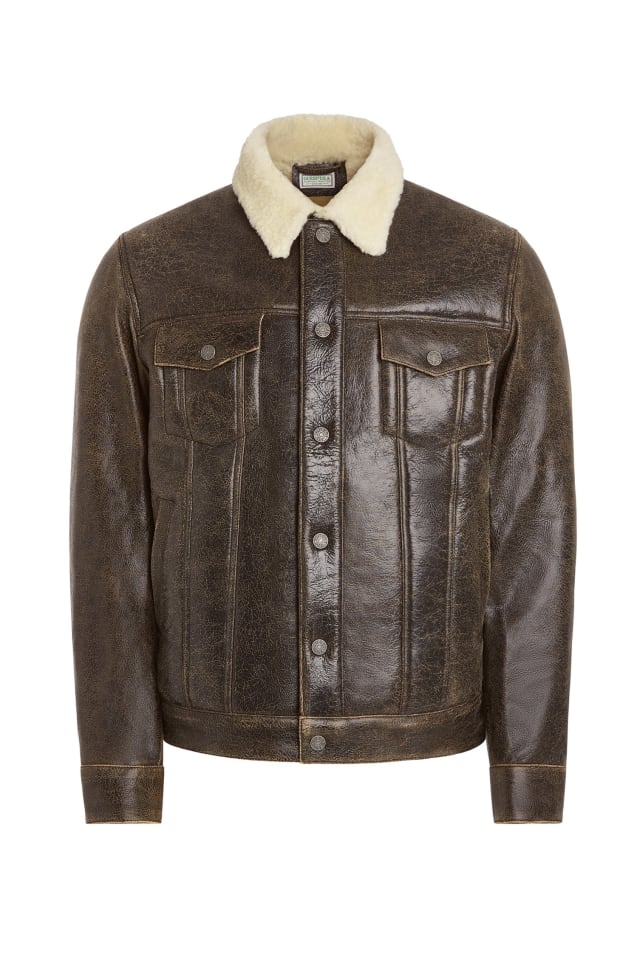 GUESS® sherpa leather trucker jacket