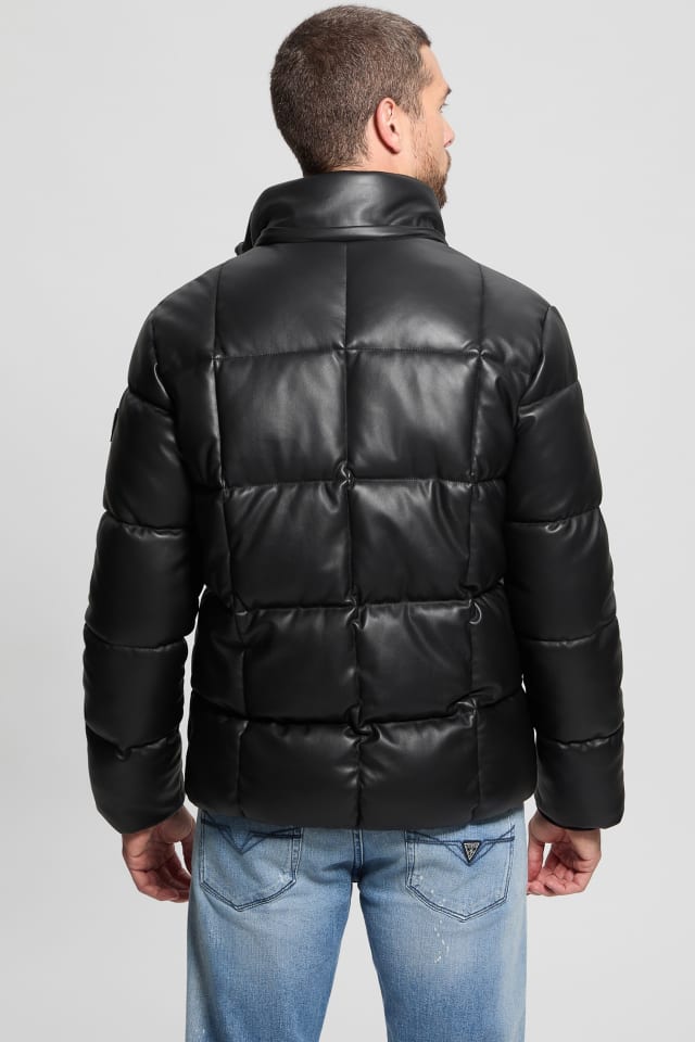 GUESS® Faux-Leather Stretch Puffa Jacket Men