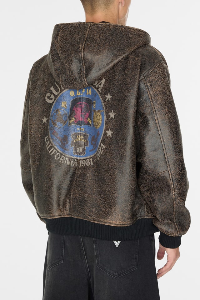 GUESS® crackle leather hoodie