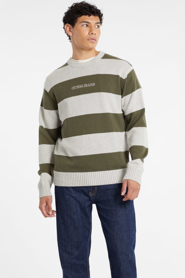 GUESS® Striped Embroidered Logo Sweater