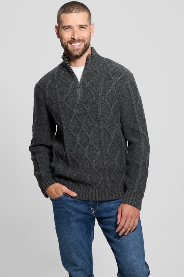 GUESS® Diamond Cable-Knit Half-Zip Sweater