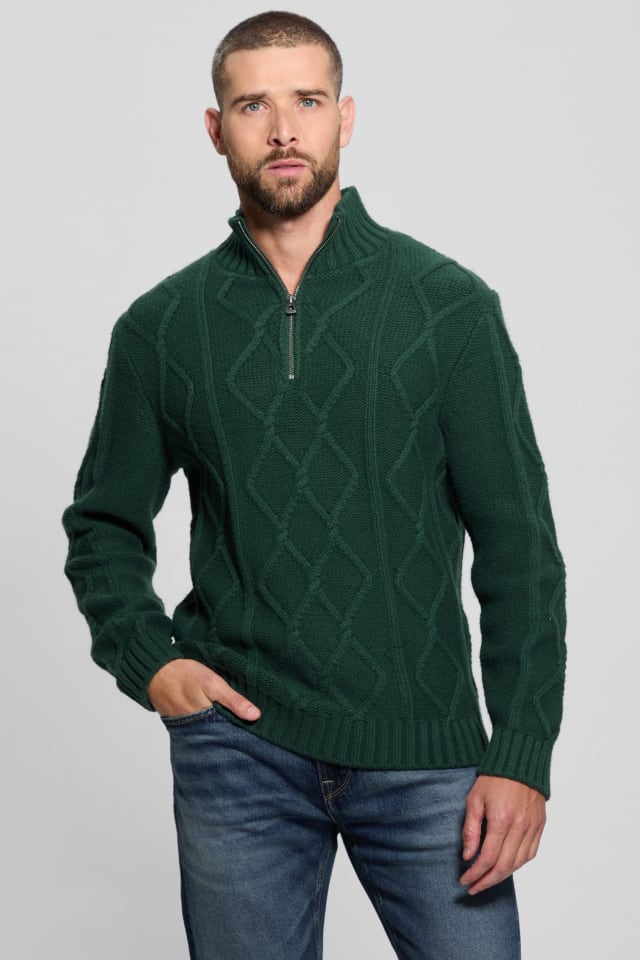 Diamond Cable-Knit Half-Zip Sweater