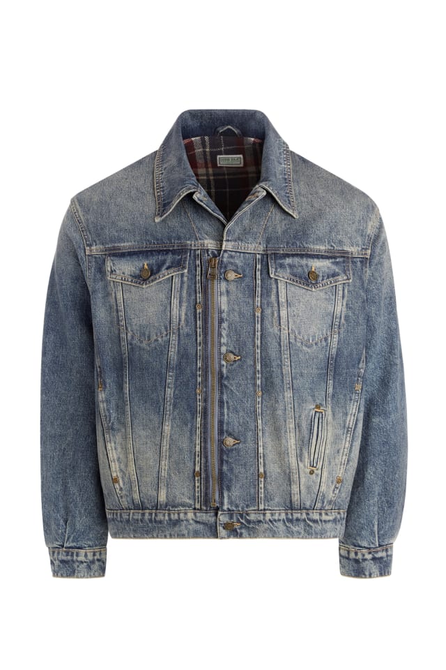 GUESS® natural lined zip-up trucker jacket