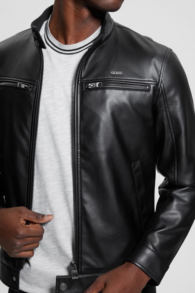 GUESS ブラック レザージャケット GUESS® Faux-Leather Biker Jacket