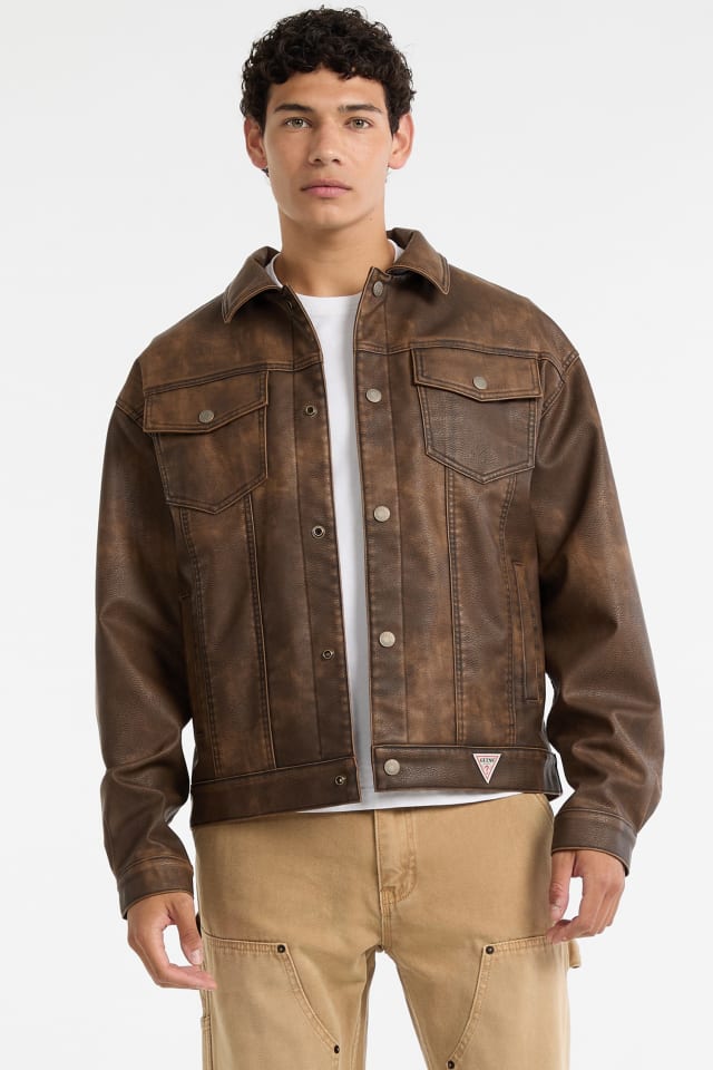 GUESS USAブラウン クラックレザージャケット GUESS USA Brown Crackle Leather Jacket GUESS