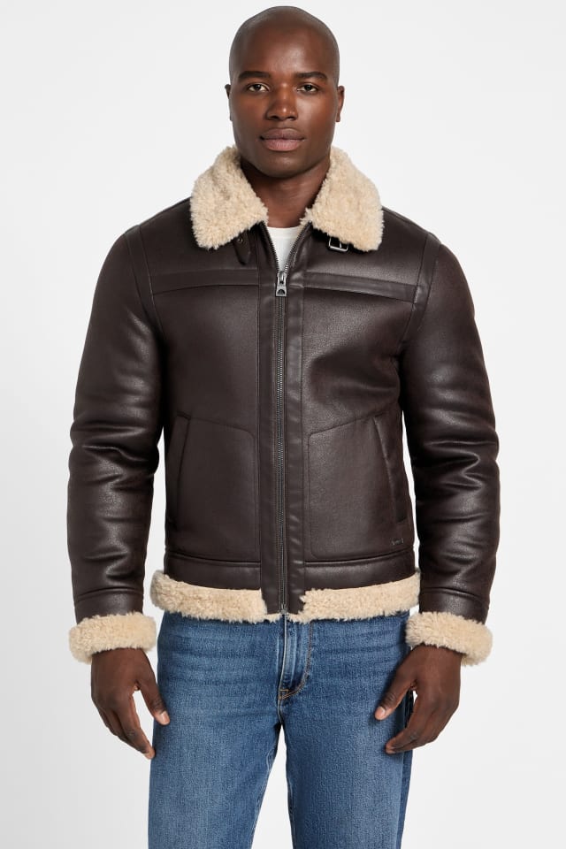 GUESS フライトジャケット ダークブラウン GUESS® Aviator Shearling Jacket