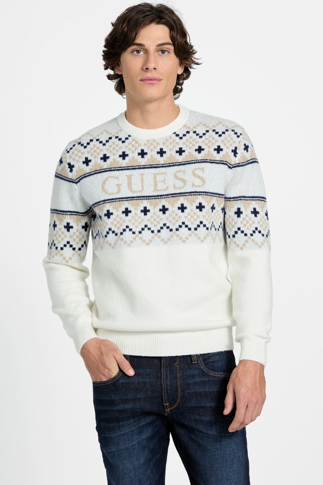 【クリーム(G012)】GUESS ニット セーター (W)LS Cn Reyna Logo Sweater ゲス GUESS Long Sleeves Crew Neck Reyna Logo Sweater （G012