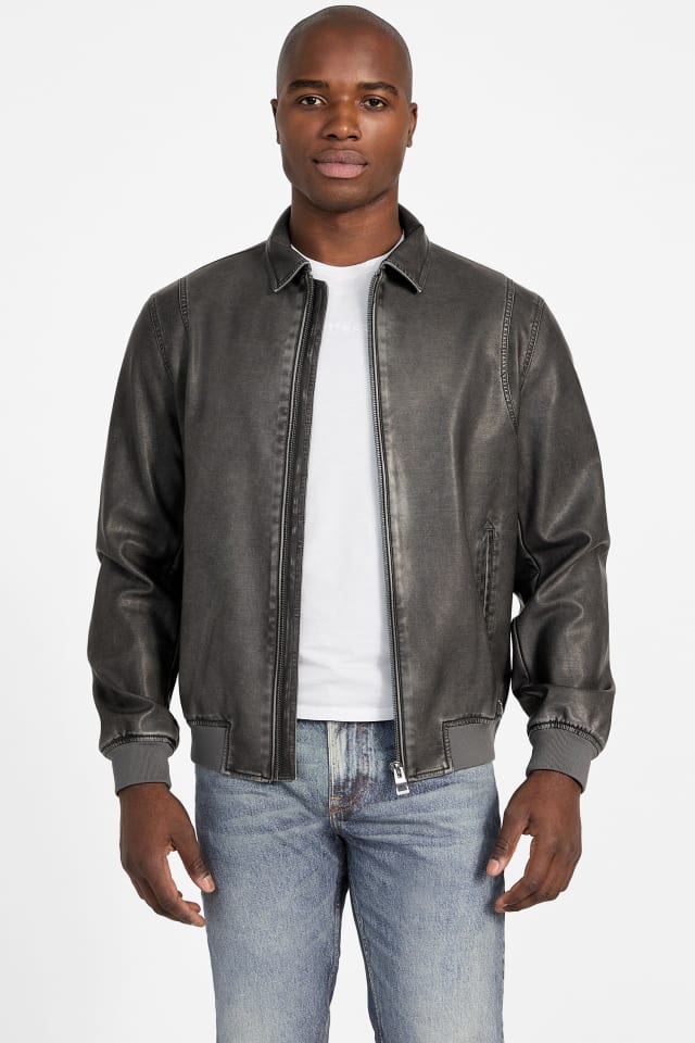 GUESS フライトジャケット ダークブラウン GUESS® Monogram Faux-Leather Aviator Jacket