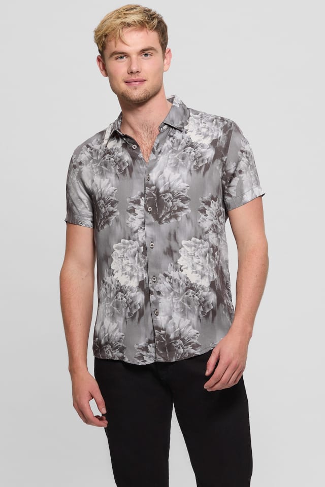 floral dress shirt Paisley Flower - Navy Men's Jacquard Satin Luxury Formal White and green button Botanical Floral Dress Shirt -