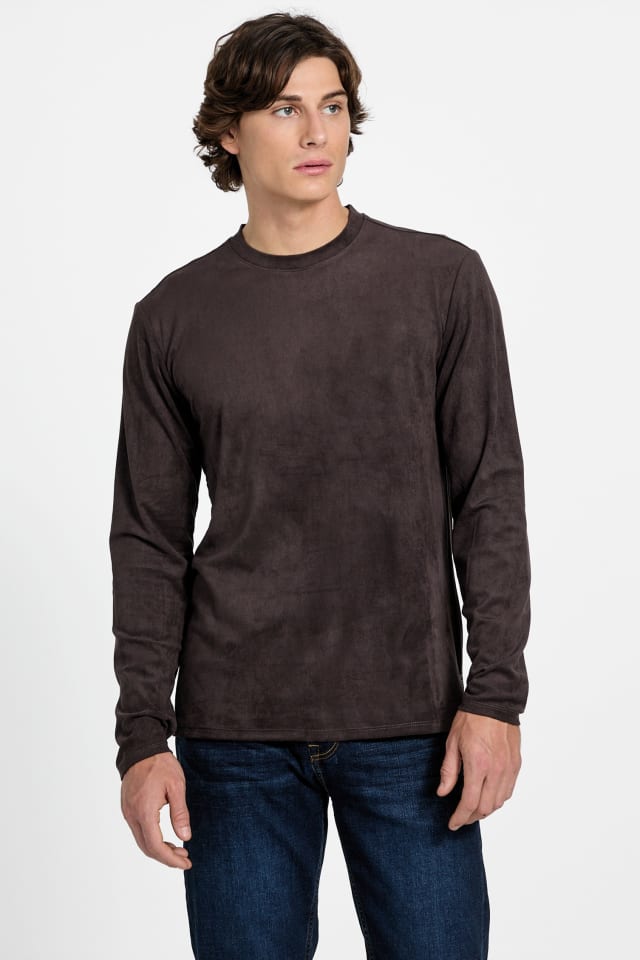 Garrett Knit Faux-Suede Crewneck