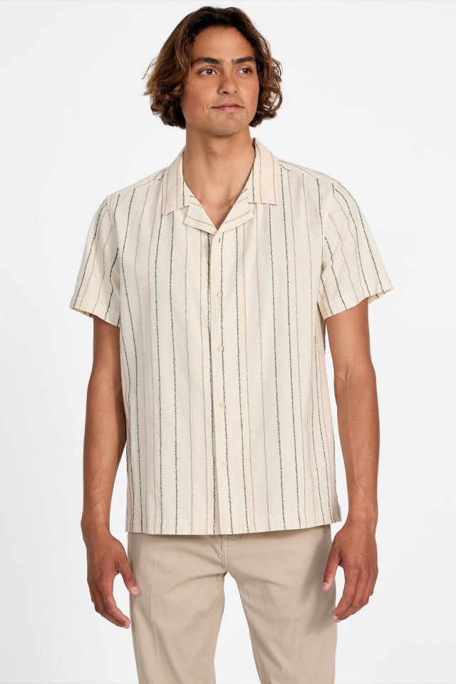 【ホワイト(PWMU)】GUESS 半袖シャツ (M)SS Cooper Stripe Shirt GUESS® Eco Cooper Striped Shirt