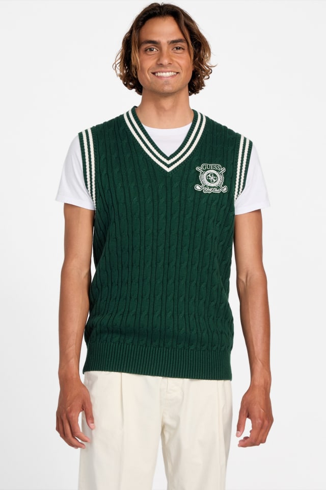 GUESS® Eco Holden V-Neck Cable-Knit Vest