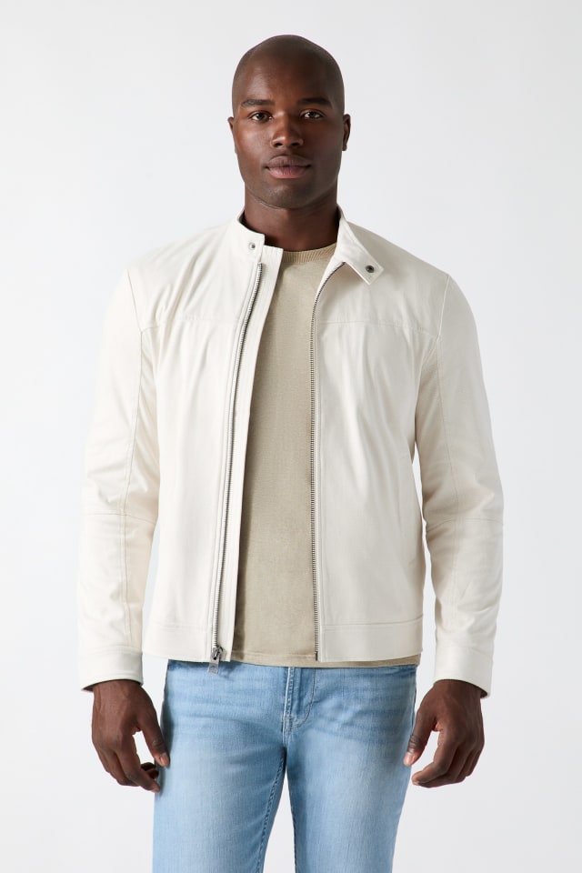 GUESS ホワイト シングルライダースジャケット L GUESS® Faux suede biker Men