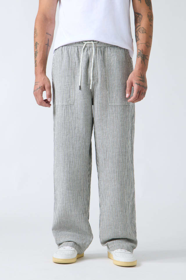 Linen-blend striped pants
